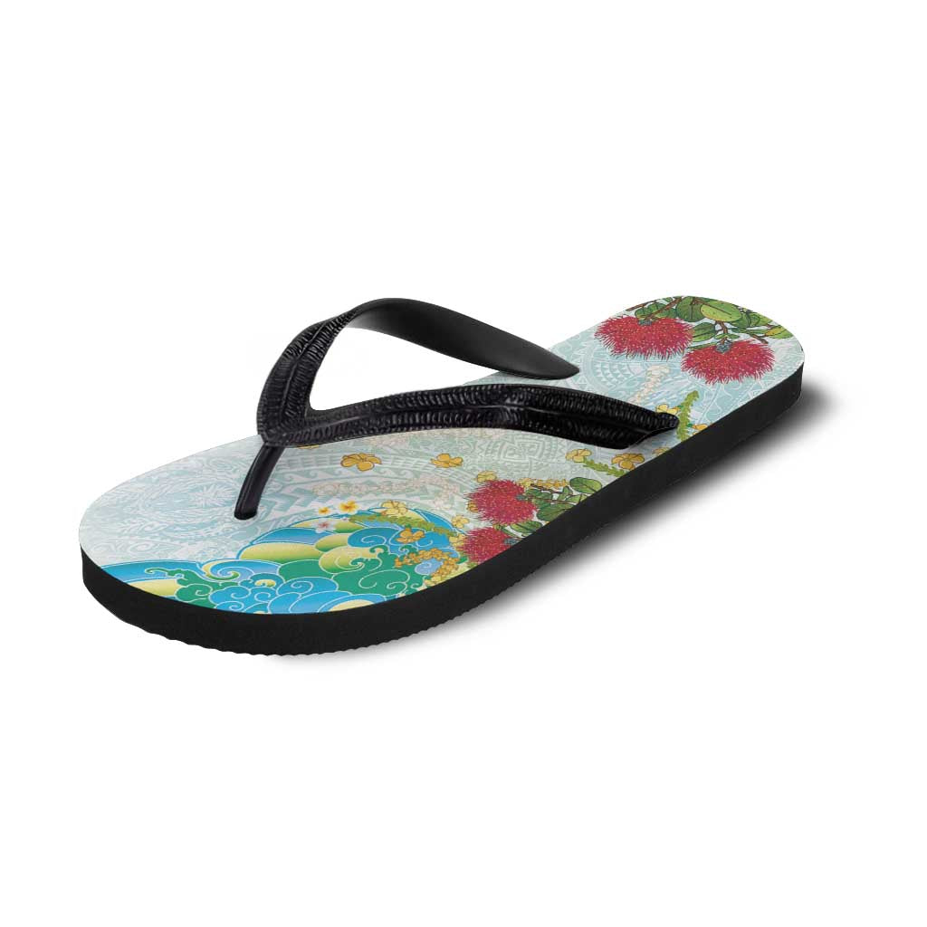 Japanese and Hawaiian Culture Fusion Flip Flops Irezumi with Turtles and Lei Kakau Pattern Fresh Vibe LT03 - Polynesian Pride