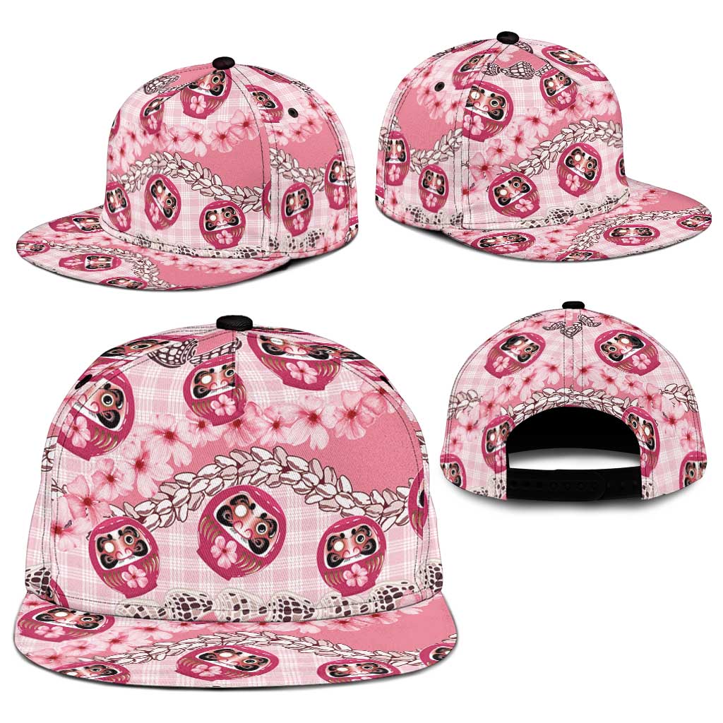 Japanese Daruma Doll Palaka Snapback Cap Cherry Blossoms With Shell Lei LT14 - Polynesian Pride
