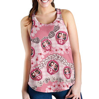 Japanese Daruma Doll Palaka Women Racerback Tank Cherry Blossoms With Shell Lei LT14 - Polynesian Pride
