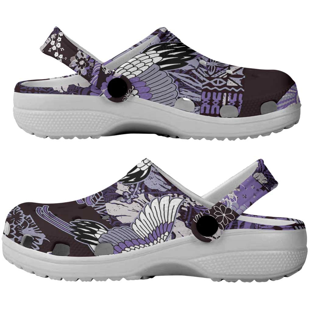 Japanese Hawaiian Crane Clogs Shoes Purple Tapa Patchwork Pattern LT9 - Polynesian Pride