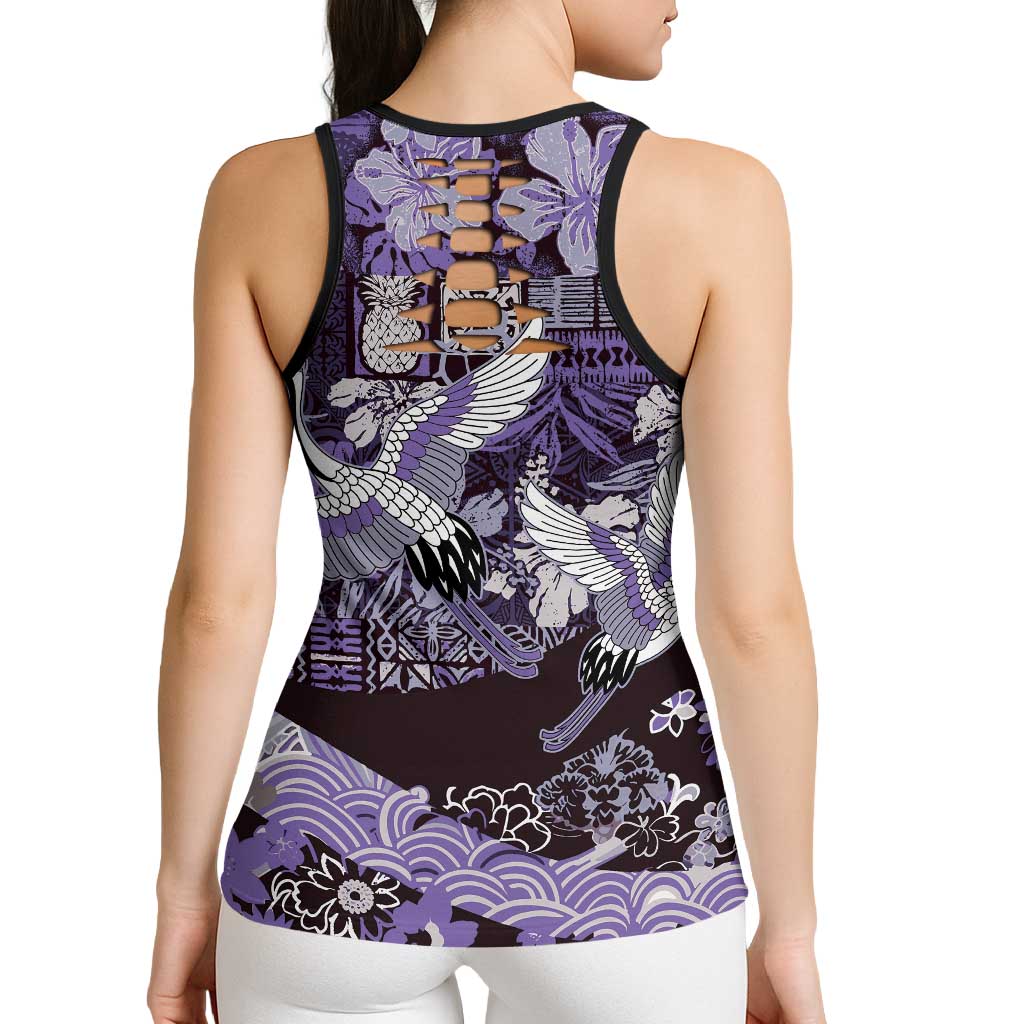 Japanese Hawaiian Crane Hollow Tank Top Purple Tapa Patchwork Pattern LT9 - Polynesian Pride
