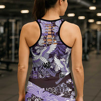 Japanese Hawaiian Crane Hollow Tank Top Purple Tapa Patchwork Pattern LT9 - Polynesian Pride