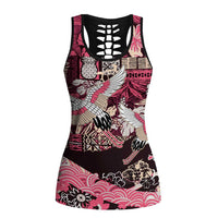 Japanese Hawaiian Crane Hollow Tank Top Soft Pink Tapa Patchwork Pattern