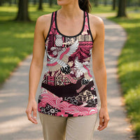 Japanese Hawaiian Crane Hollow Tank Top Soft Pink Tapa Patchwork Pattern
