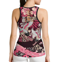 Japanese Hawaiian Crane Hollow Tank Top Soft Pink Tapa Patchwork Pattern