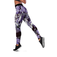 Japanese Hawaiian Crane Leggings Purple Tapa Patchwork Pattern LT9 Purple - Polynesian Pride