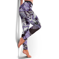 Japanese Hawaiian Crane Leggings Purple Tapa Patchwork Pattern LT9 - Polynesian Pride