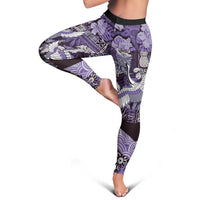 Japanese Hawaiian Crane Leggings Purple Tapa Patchwork Pattern LT9 - Polynesian Pride