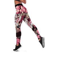 Japanese Hawaiian Crane Leggings Soft Pink Tapa Patchwork Pattern LT9 Pink - Polynesian Pride