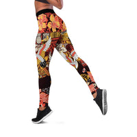 Japanese Hawaiian Crane Leggings Yellow Ochre Tapa Patchwork Pattern