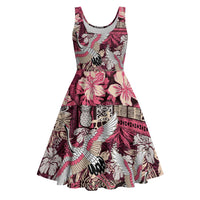 Japanese Hawaiian Crane Midi Dress Soft Pink Tapa Patchwork Pattern LT9 Pink - Polynesian Pride