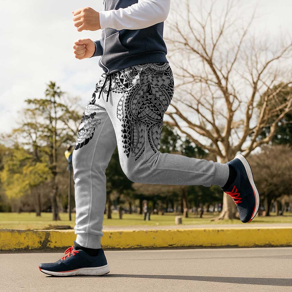 Japanese Irezumi and Hawaiian Polynesian Art Tattoo Jogger Pants White Color - Polynesian Pride