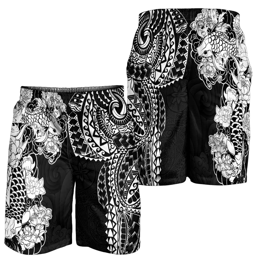 Japanese Irezumi and Hawaiian Polynesian Art Tattoo Shorts for Men Black Color - Polynesian Pride