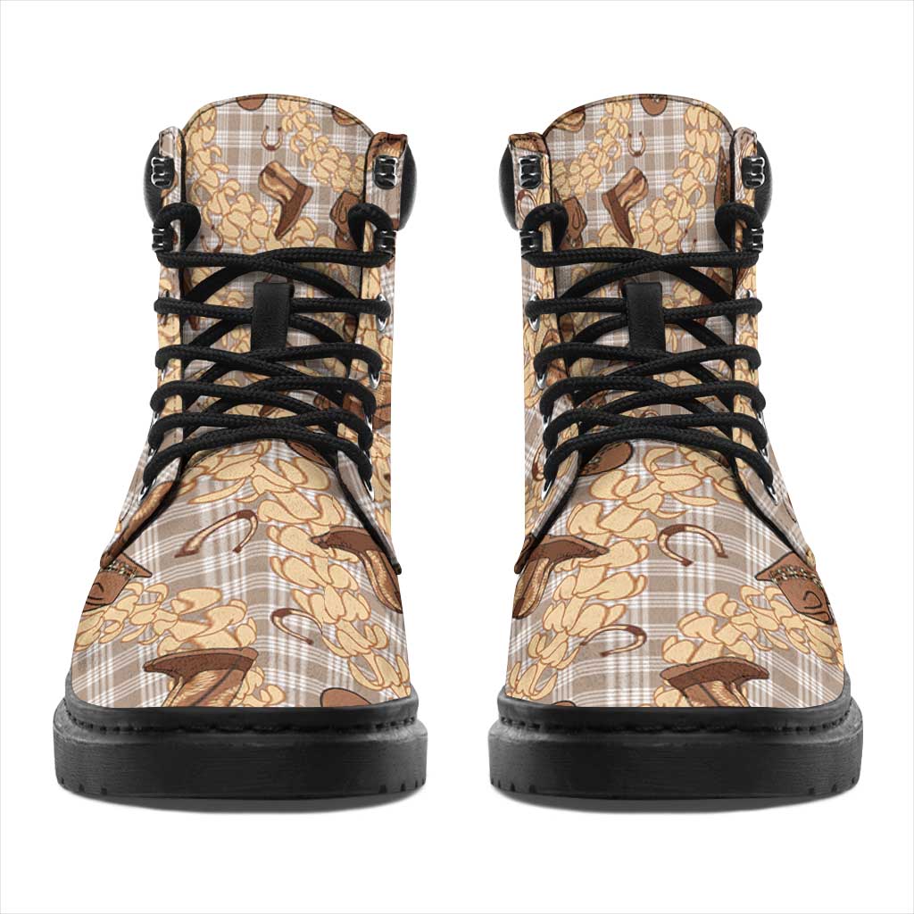 Khaki Palaka Hawaii Cowboy All Season Boots Puakenikeni Lei Paniolo Papale Seamless Vibes - Polynesian Pride