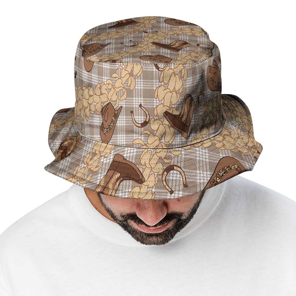 Khaki Palaka Hawaii Cowboy Bucket Hat Puakenikeni Lei Paniolo Papale Seamless Vibes - Polynesian Pride
