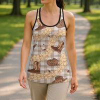 Khaki Palaka Hawaii Cowboy Hollow Tank Top Puakenikeni Lei Paniolo Papale Seamless Vibes - Polynesian Pride