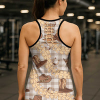 Khaki Palaka Hawaii Cowboy Hollow Tank Top Puakenikeni Lei Paniolo Papale Seamless Vibes - Polynesian Pride