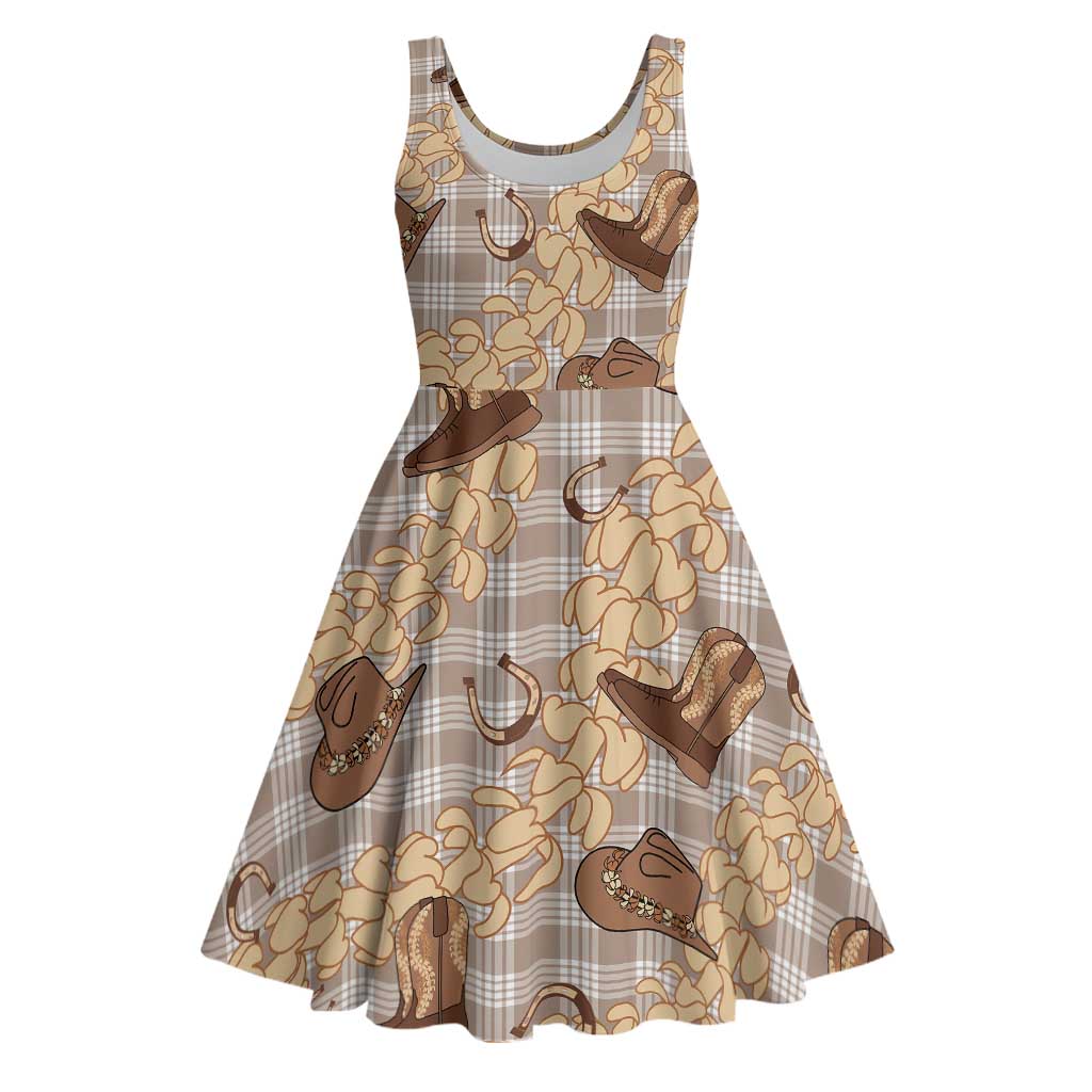Khaki Palaka Hawaii Cowboy Midi Dress Puakenikeni Lei Paniolo Papale Seamless Vibes - Polynesian Pride