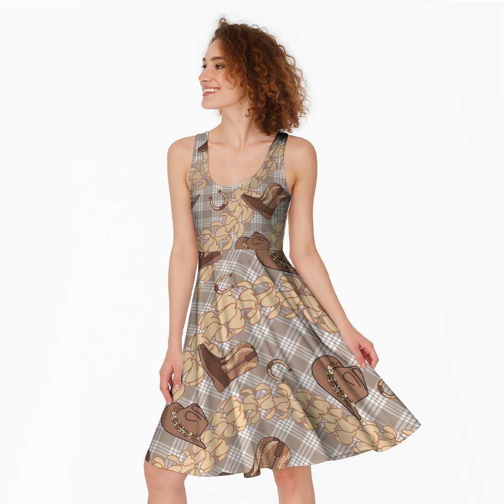 Khaki Palaka Hawaii Cowboy Midi Dress Puakenikeni Lei Paniolo Papale Seamless Vibes - Polynesian Pride