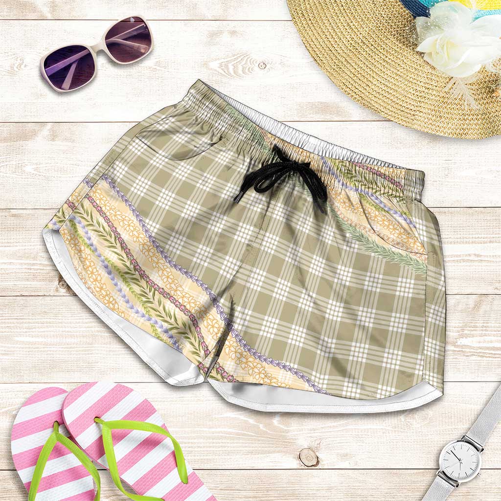 Khaki Palaka Hawaii Leis Elegant Vibes Shorts for Women LT14 Khaki - Polynesian Pride