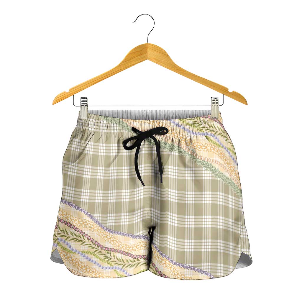 Khaki Palaka Hawaii Leis Elegant Vibes Shorts for Women LT14 - Polynesian Pride