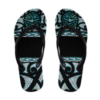 Kia Ora New Zealand Flip Flops Aotearoa Proud Maori Paua Shell Silver Fern - Polynesian Pride