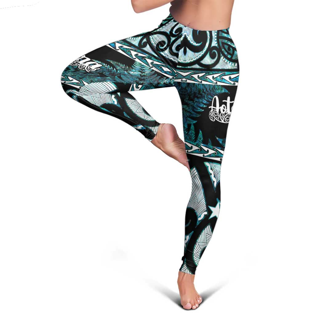 Kia Ora New Zealand Leggings Aotearoa Proud Maori Paua Shell Silver Fern - Polynesian Pride