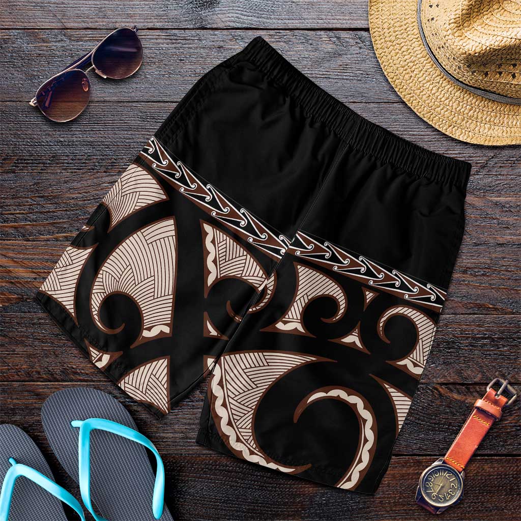 Kia Ora New Zealand Shorts for Men Aotearoa Proud Maori With Silver Fern LT14 Black - Polynesian Pride