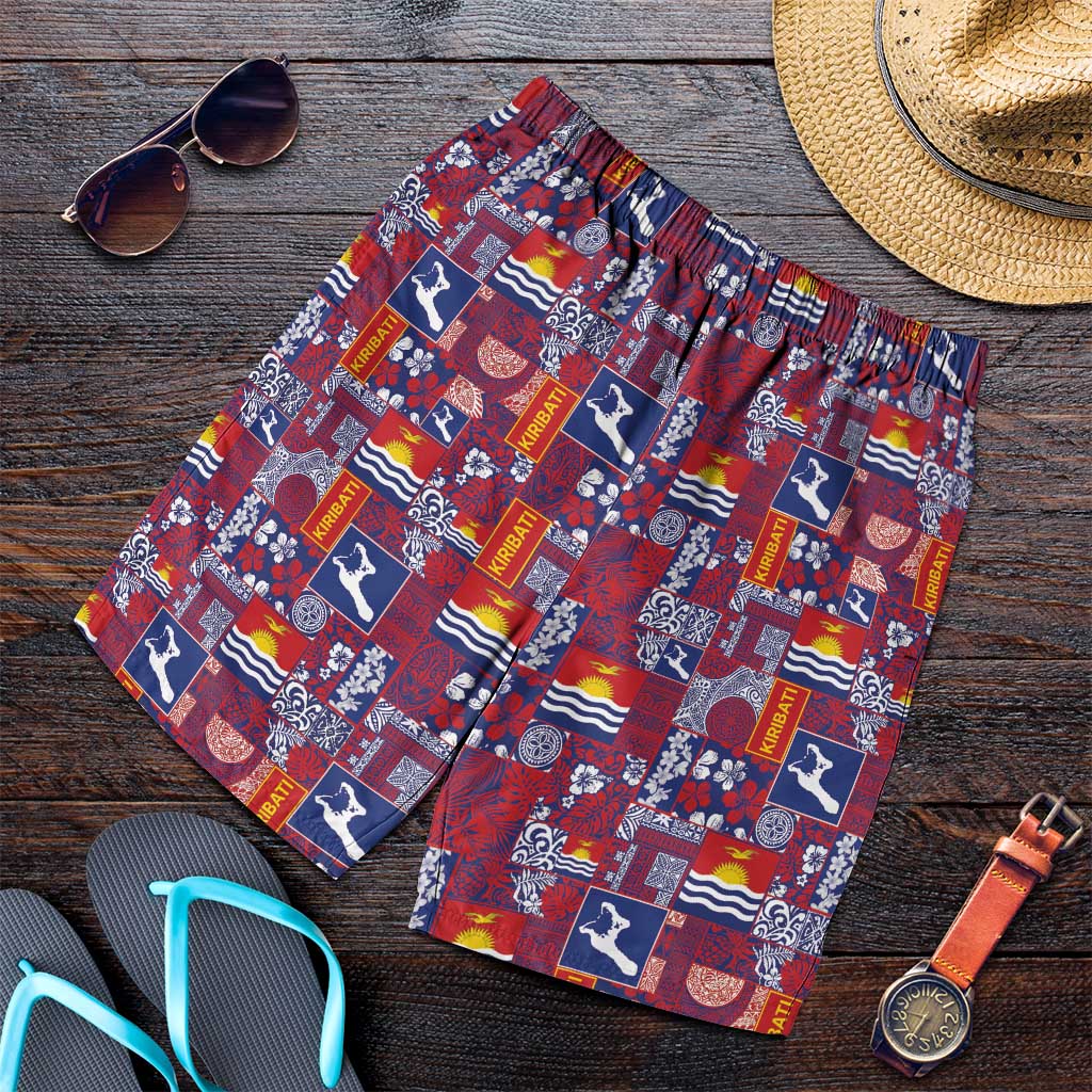 Kiribati Tekeraoi n te Kiritimati Shorts for Men Pacific Patchwork Xmas Vibes LT9 Red - Polynesian Pride