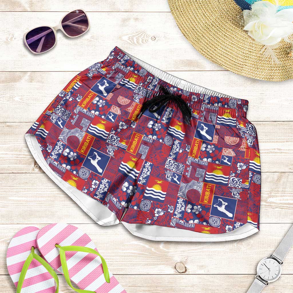 Kiribati Tekeraoi n te Kiritimati Shorts for Women Pacific Patchwork Xmas Vibes LT9 Red - Polynesian Pride