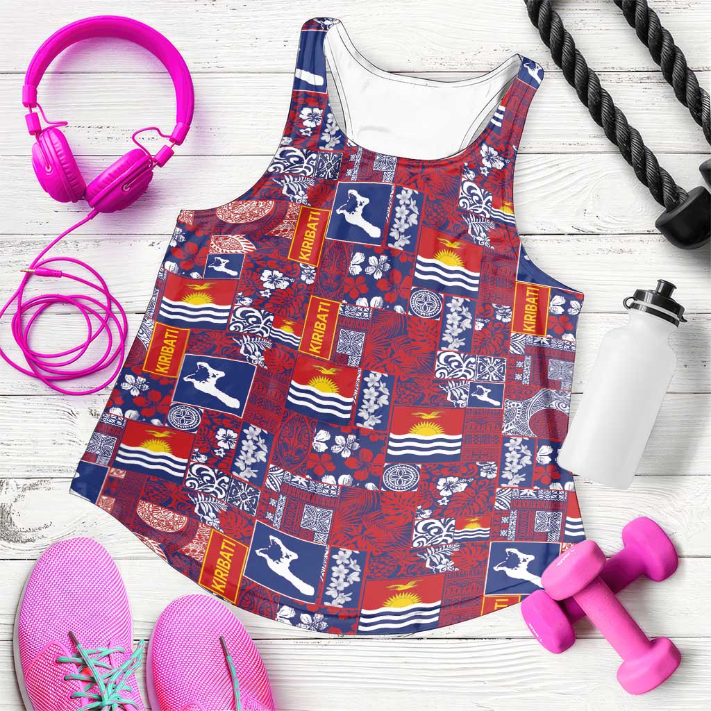 Kiribati Tekeraoi n te Kiritimati Women Racerback Tank Pacific Patchwork Xmas Vibes LT9 Red - Polynesian Pride