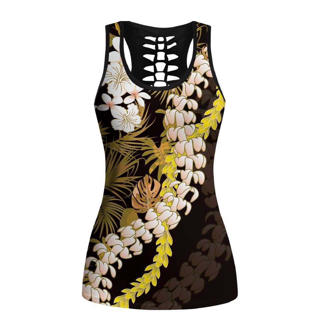 Kula Aloha Hawaii Lei Hollow Tank Top Tropical Flowers Elegant Vibe LT14 Female Gold - Polynesian Pride