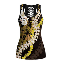 Kula Aloha Hawaii Lei Hollow Tank Top Tropical Flowers Elegant Vibe LT14 Female Gold - Polynesian Pride