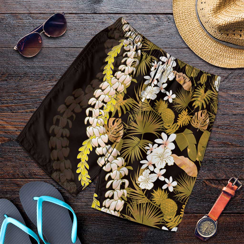 Kula Aloha Hawaii Lei Shorts for Men Tropical Flowers Elegant Vibe LT14 Gold - Polynesian Pride