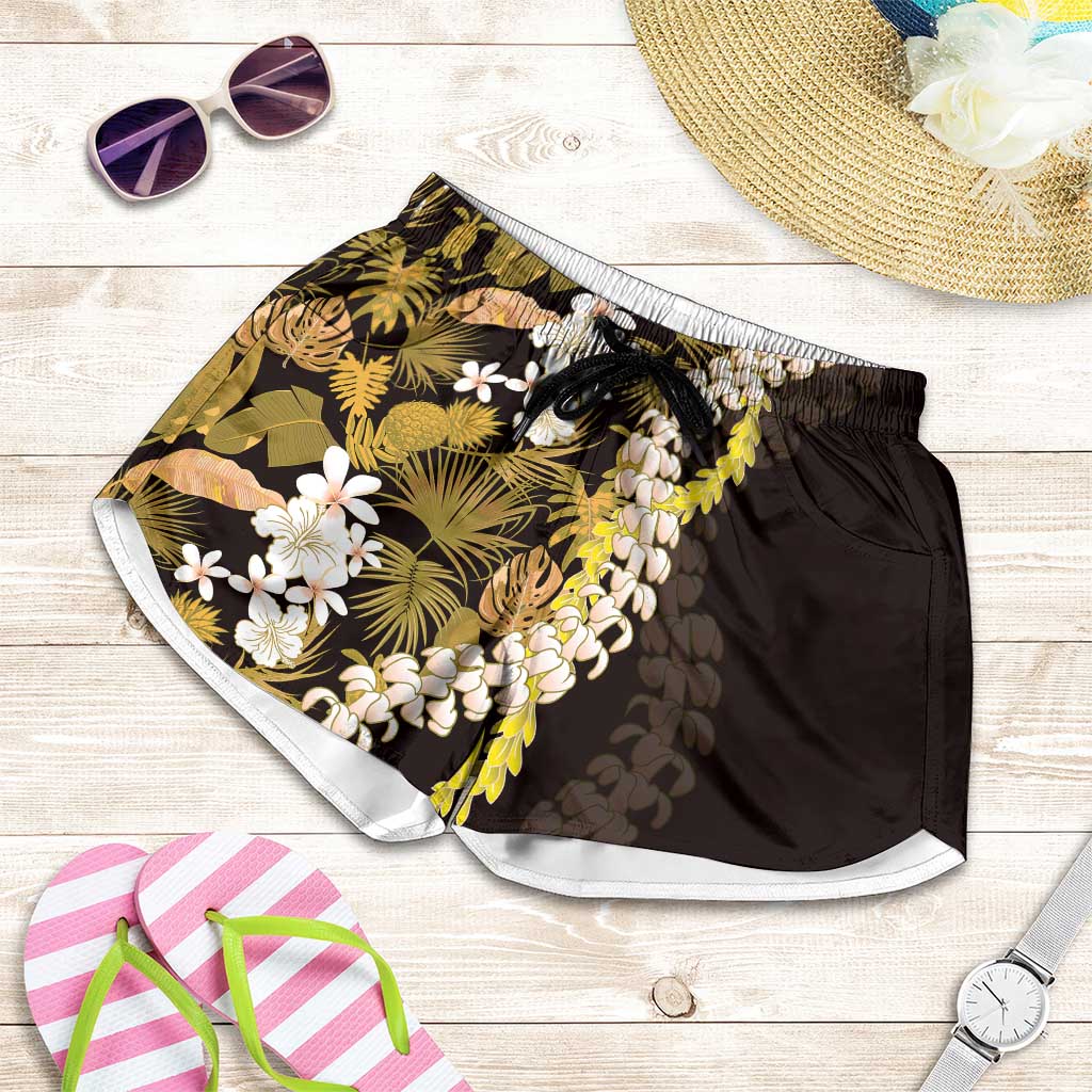 Kula Aloha Hawaii Lei Shorts for Women Tropical Flowers Elegant Vibe LT14 Gold - Polynesian Pride