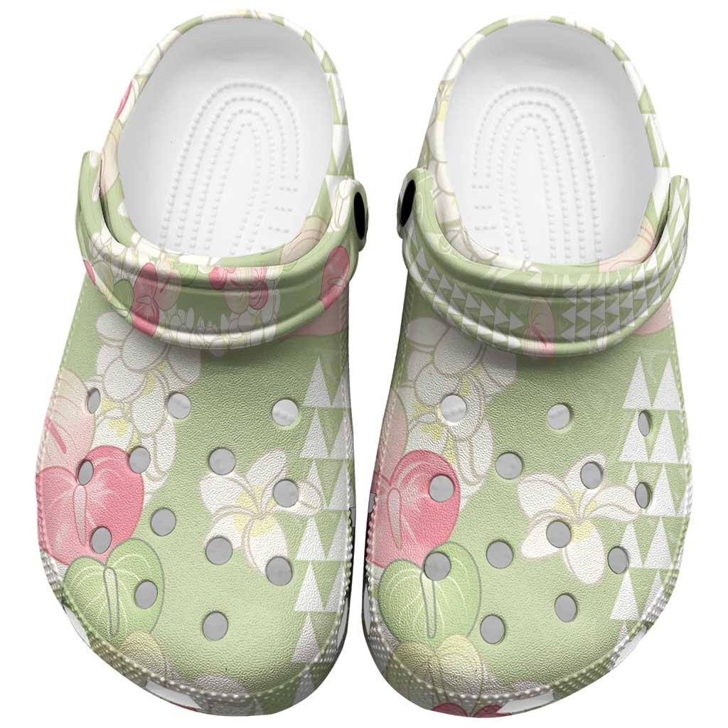 Leaf Green Hawaii Anthurium Plumeria Lei Clogs Shoes