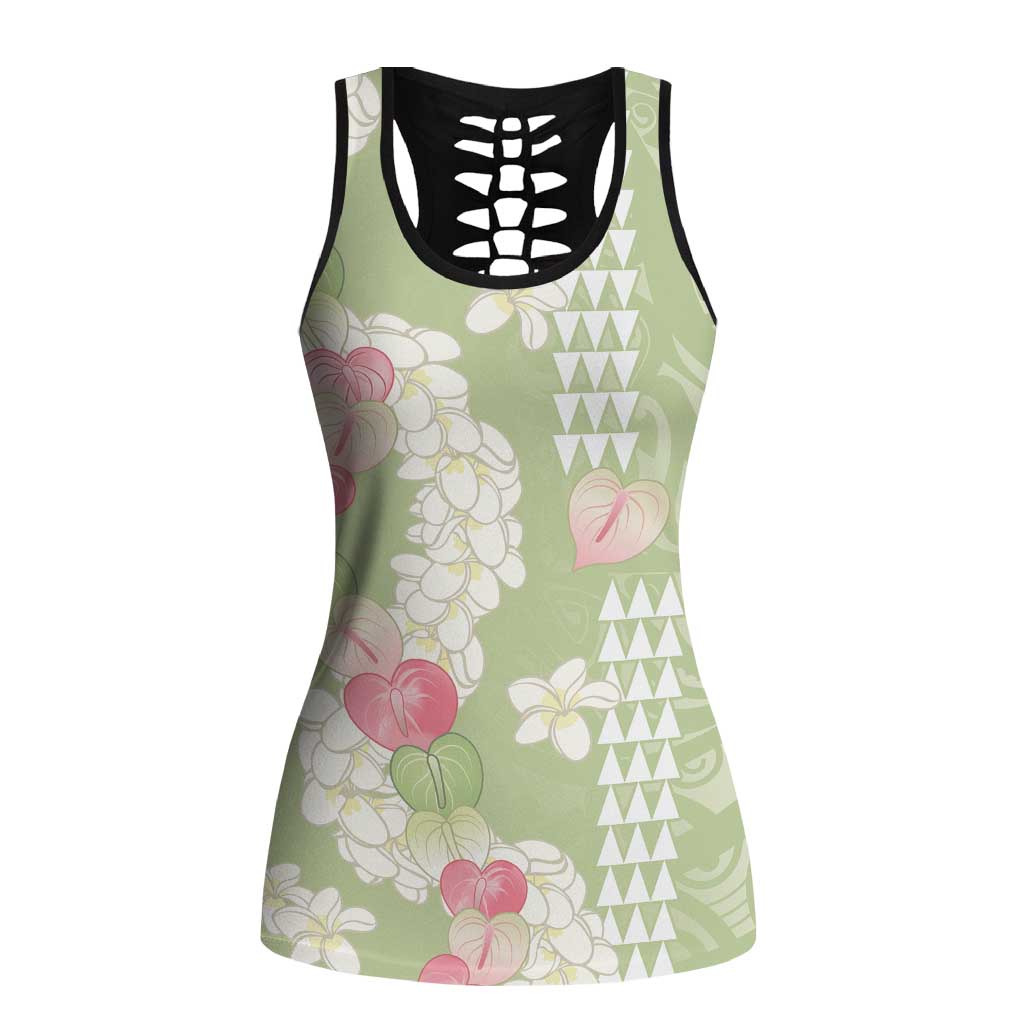 Leaf Green Hawaii Anthurium Plumeria Lei Hollow Tank Top LT9 Female Green - Polynesian Pride