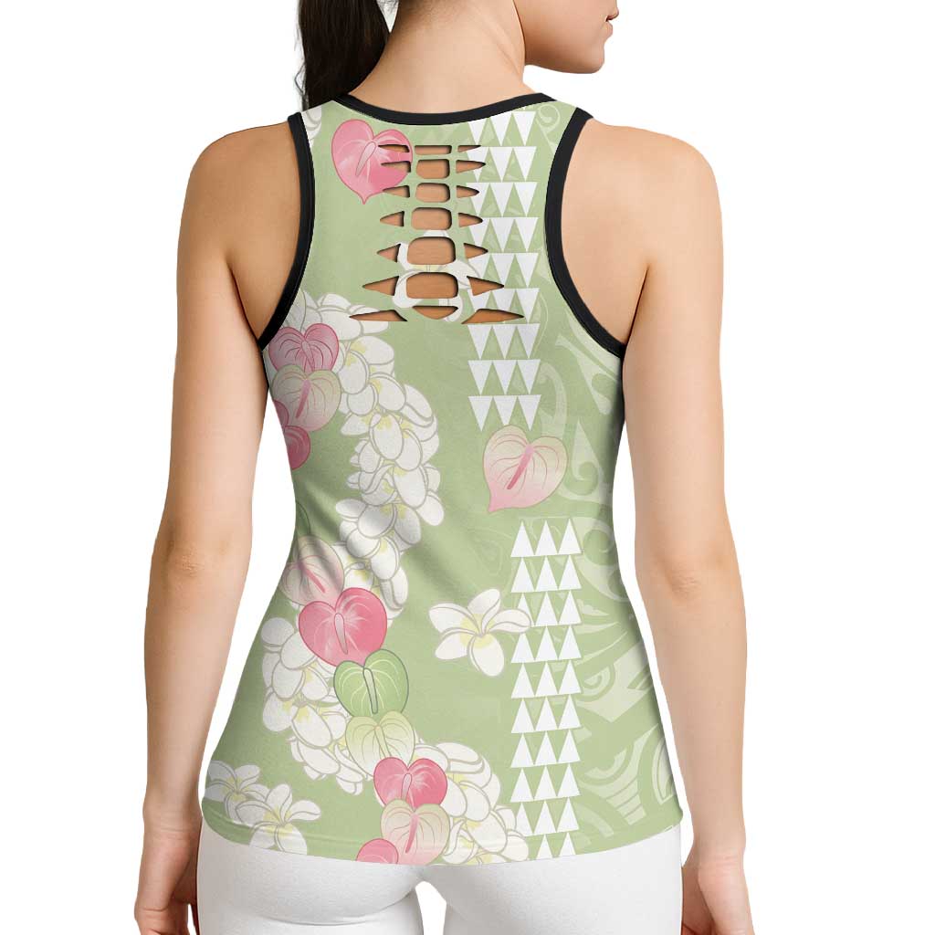 Leaf Green Hawaii Anthurium Plumeria Lei Hollow Tank Top LT9 - Polynesian Pride