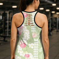 Leaf Green Hawaii Anthurium Plumeria Lei Hollow Tank Top LT9 - Polynesian Pride