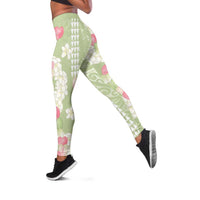 Leaf Green Hawaii Anthurium Plumeria Lei Leggings LT9 Green - Polynesian Pride