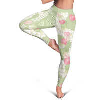 Leaf Green Hawaii Anthurium Plumeria Lei Leggings LT9 - Polynesian Pride