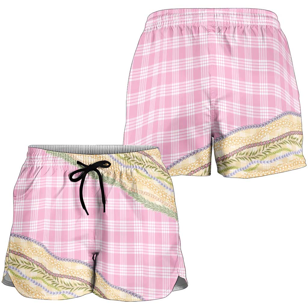 Light Pink Palaka Hawaii Leis Elegant Vibes Shorts for Women LT14 - Polynesian Pride