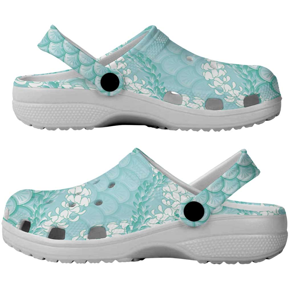 Light Turquoise Mermaid Puakenikeni Maile Lei Clogs Shoes LT01 - Polynesian Pride