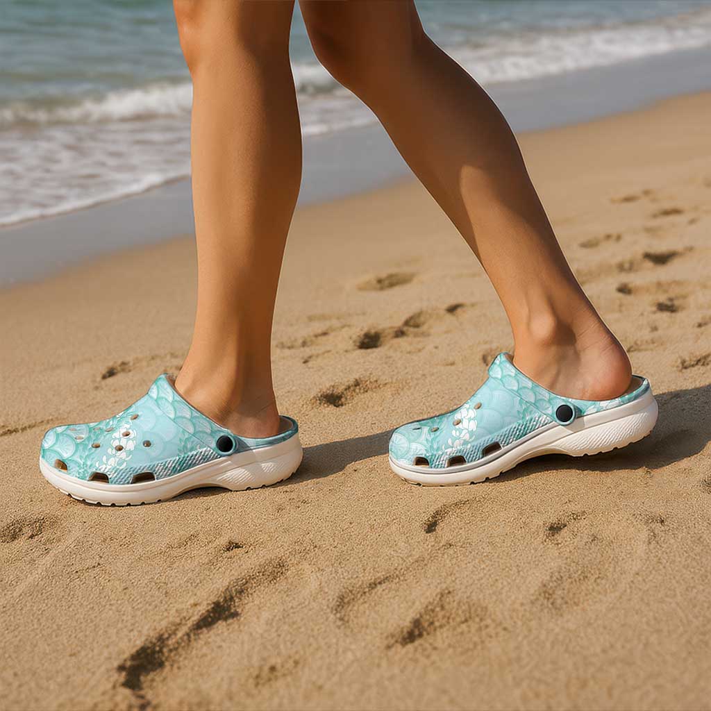 Light Turquoise Mermaid Puakenikeni Maile Lei Clogs Shoes LT01 - Polynesian Pride