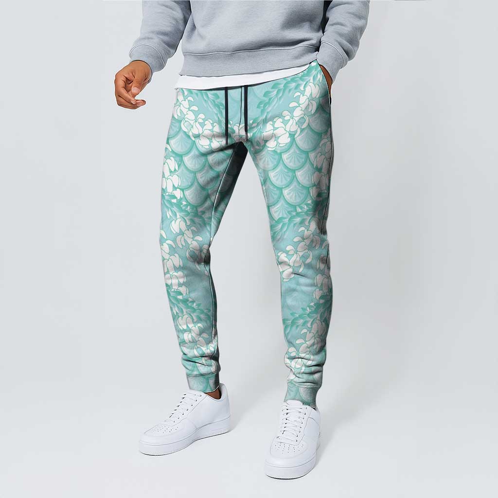 Light Turquoise Mermaid Puakenikeni Maile Lei Jogger Pants LT01 - Polynesian Pride