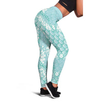 Light Turquoise Mermaid Puakenikeni Maile Lei Leggings LT01 - Polynesian Pride