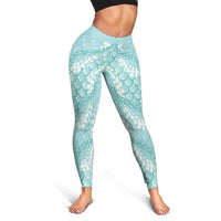 Light Turquoise Mermaid Puakenikeni Maile Lei Leggings LT01 - Polynesian Pride