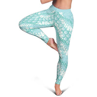 Light Turquoise Mermaid Puakenikeni Maile Lei Leggings LT01 - Polynesian Pride