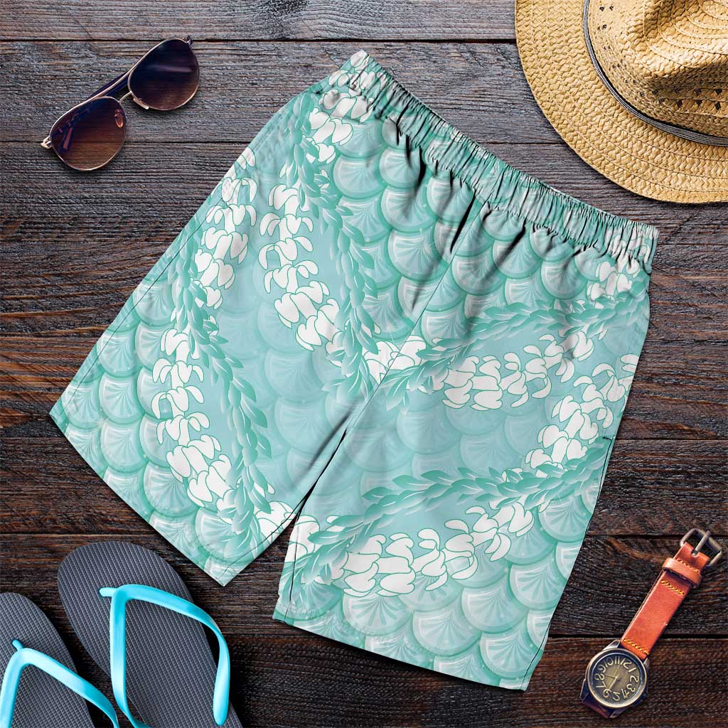 Light Turquoise Mermaid Puakenikeni Maile Lei Shorts for Men LT01 Turquoise - Polynesian Pride