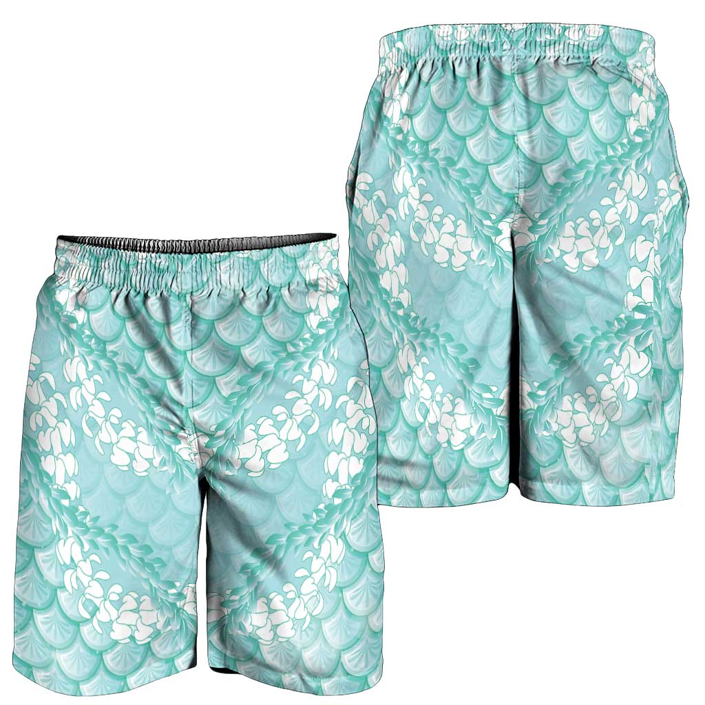 Light Turquoise Mermaid Puakenikeni Maile Lei Shorts for Men LT01 - Polynesian Pride